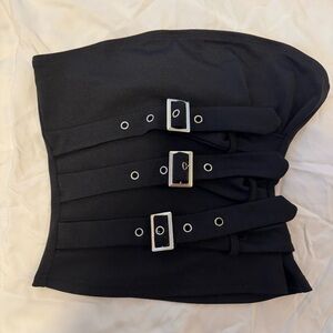 black tube top with buckle details